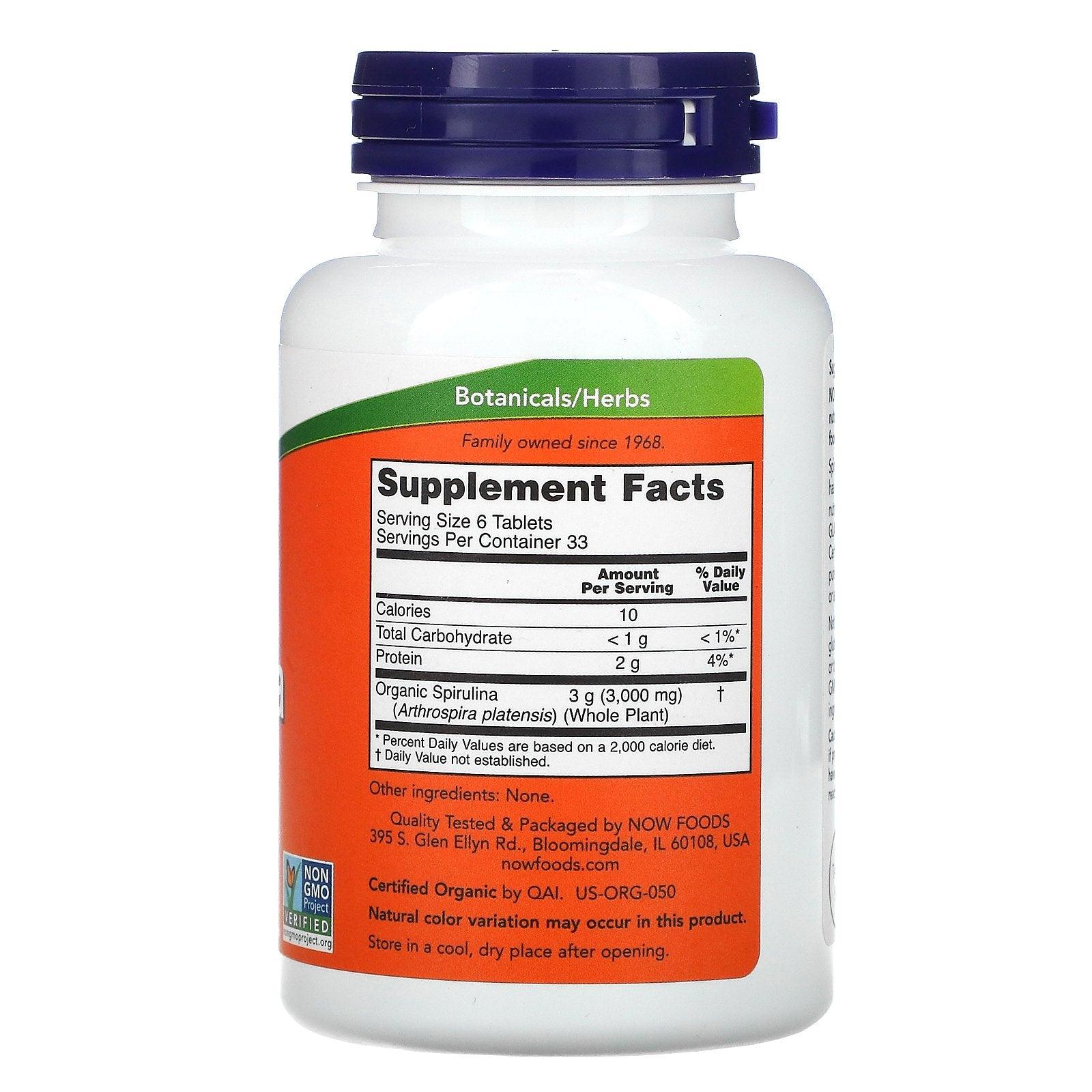 Now Organic Spirulina 500 Mg 200 Tablets - Wellness Shoppee