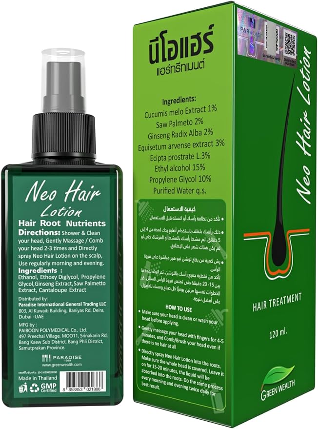 Green Wealth Neo Hair Lotion, 120ml, Natural Hair Regrowth Treatment with Cucumis Melo Extract