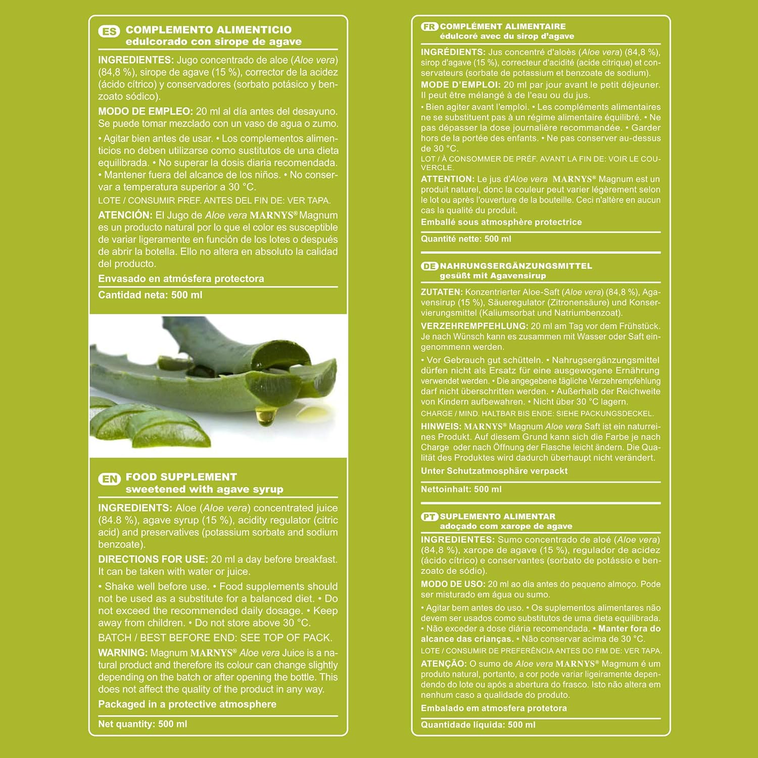 MARNYS Aloe Vera and Agave Syrup Juice 500ml
