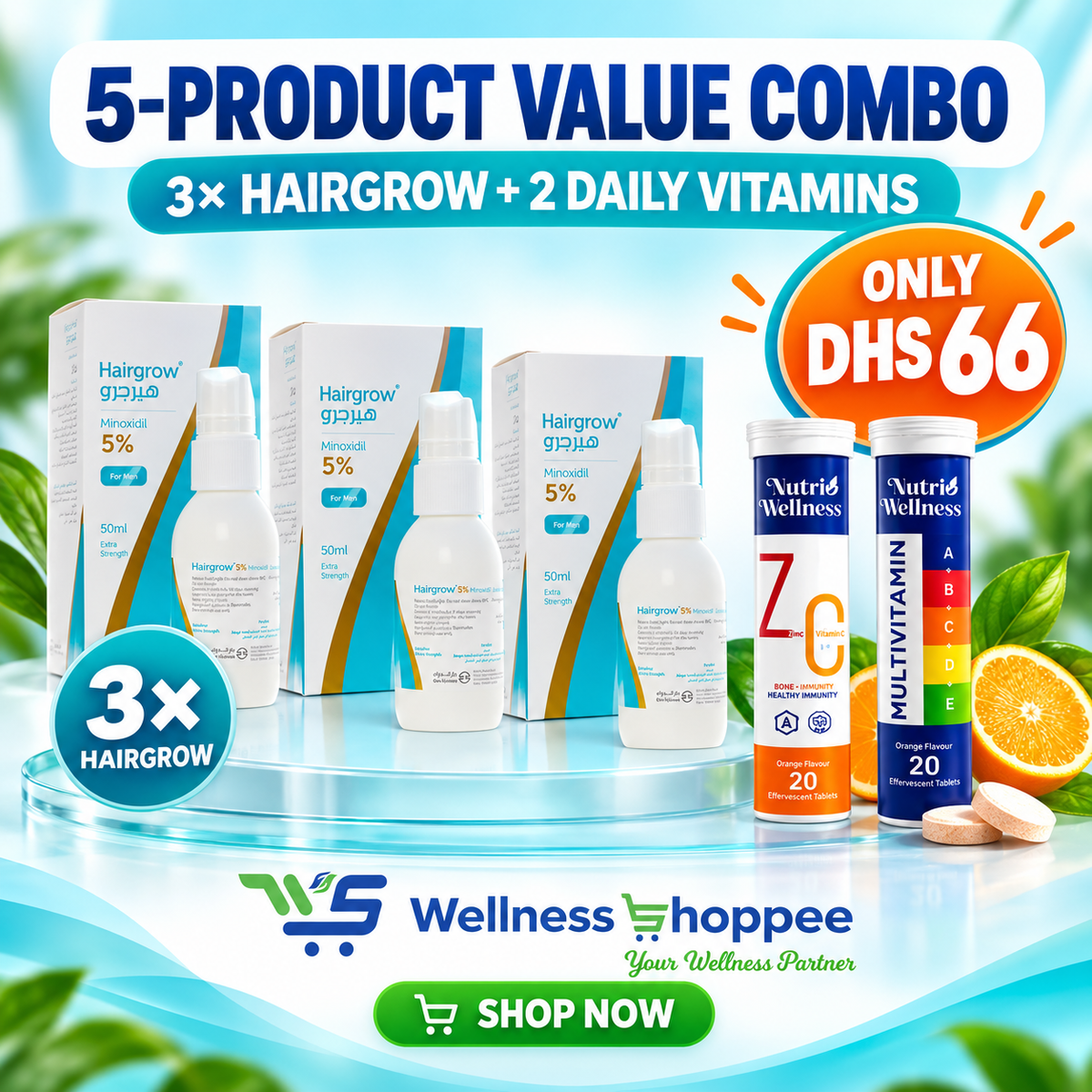 Hairgrow 5% Triple Pack with Vitamin C + Zinc & Multivitamin Combo
