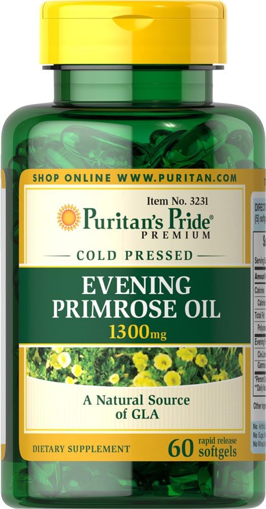 Puritan’s Pride Evening Primrose Oil 1300 mg with GLA – 60 Softgels