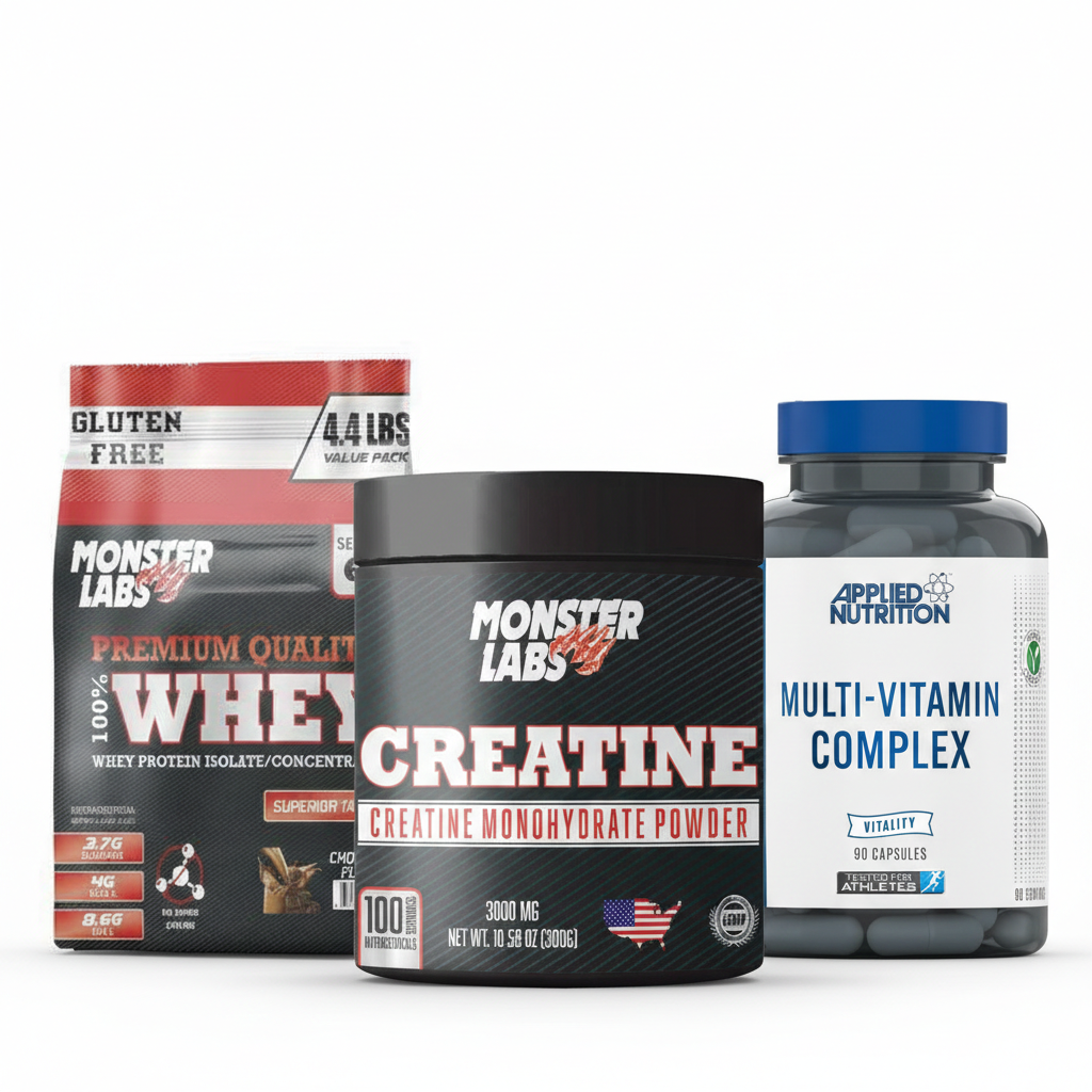 Monster Labs 100% Whey Protein , 4.4lbs+Monster Labs Creatine Monohydrate+ Applied nutrition Multi Vitamin Complex, 90 Capsules