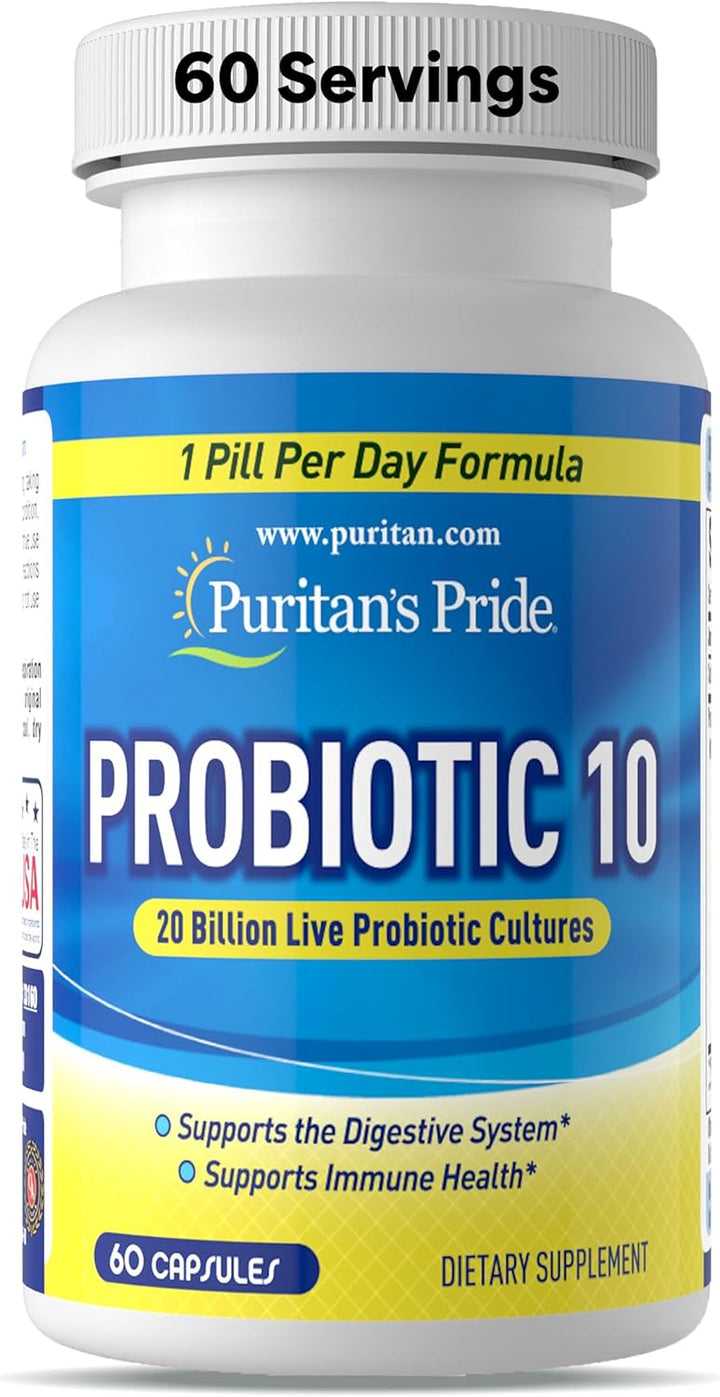 Puritan’s Pride Probiotic 10 – 20 Billion Active Cultures, 60 Capsules