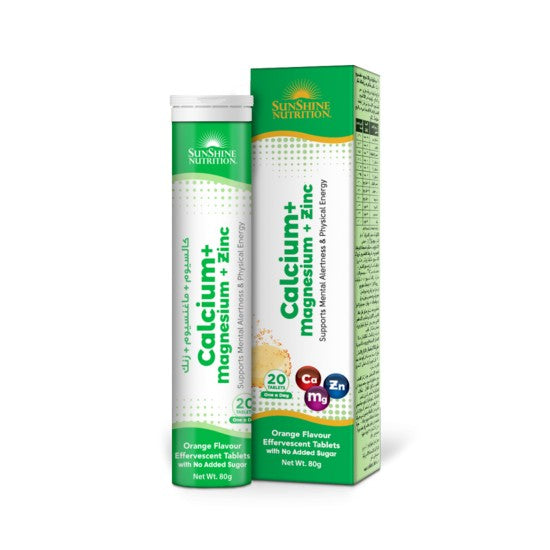 Sunshine Nutrition Calcium + Magnesium + Zinc Effervescent 20 Tablets