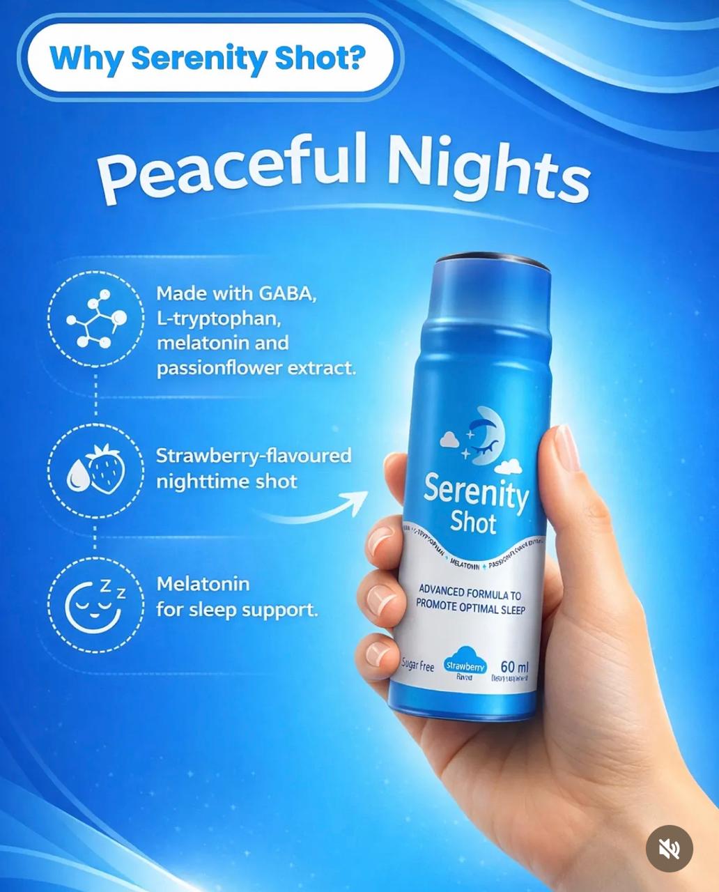 Serenity Shot, 12x60ml, Advanced Sleep Support Formula | Strawberry Flavour | Sugar Free
