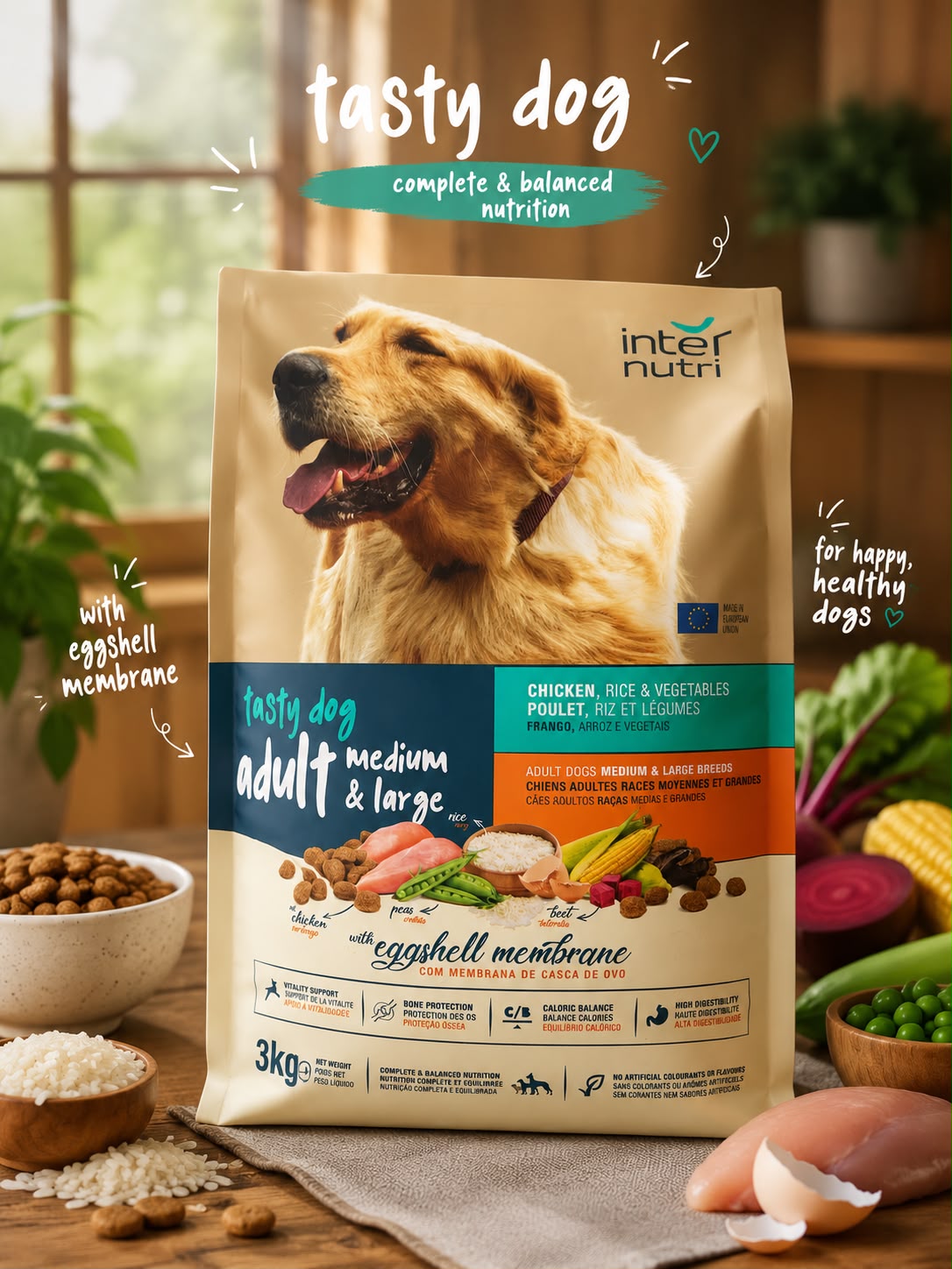 Inter nutri Tasty dog adult medium and large with eggshell membrane 3kg