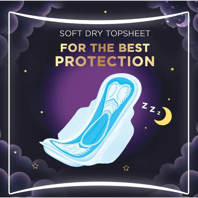 Always Clean & Dry Maxi Thick, Night Sanitary Pads with Wings, 24 Count
