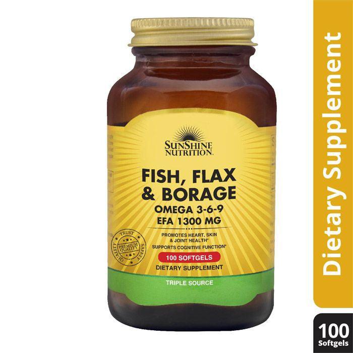 Sunshine Nutrition Fish Flax & Borage Omega 3 6 9 EPA 1300mg 100Softgels - Wellness Shoppee