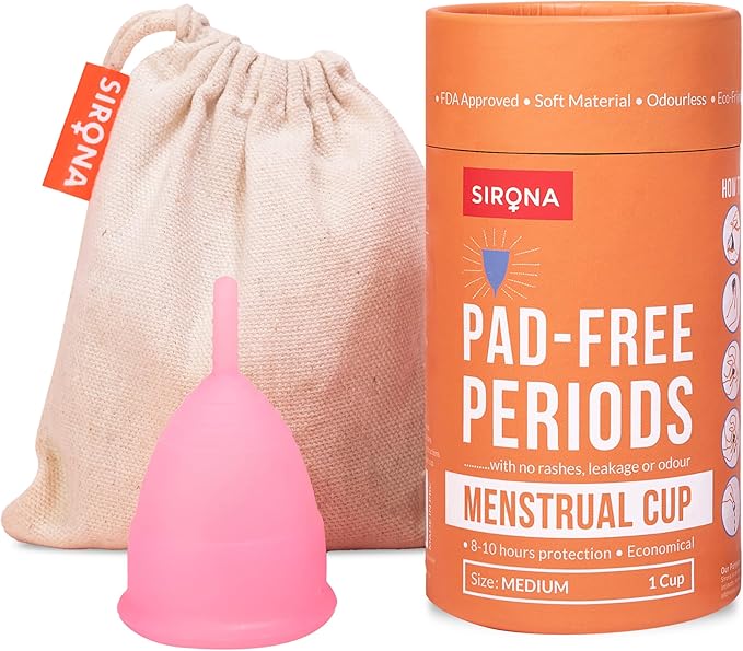 Sirona Medium Size Menstrual Cup for Women| Wear for 12 Hours| Reusable Period Cup - Soft, Flexible, Leak-proof Design, Medical-Grade Non-Toxic Silicone, BPA and Latex Free