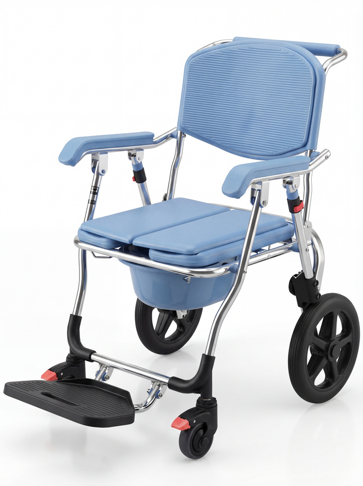 Wolaid Foldable Commode Chair with Wheels - Blue WLC00102