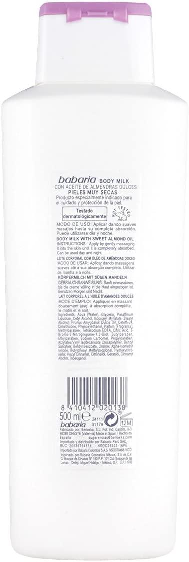 BABARIA BODY MILK SWEET ALMOND OIL 500 ML - Wellness Shoppee