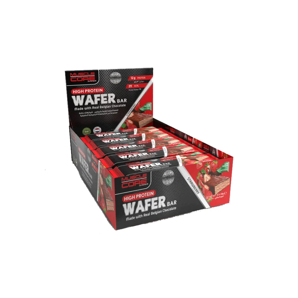 Muscle Core High Protein Wafer Bar Strawberry 40g -Box Of 12 Pieces - Wellness Shoppee