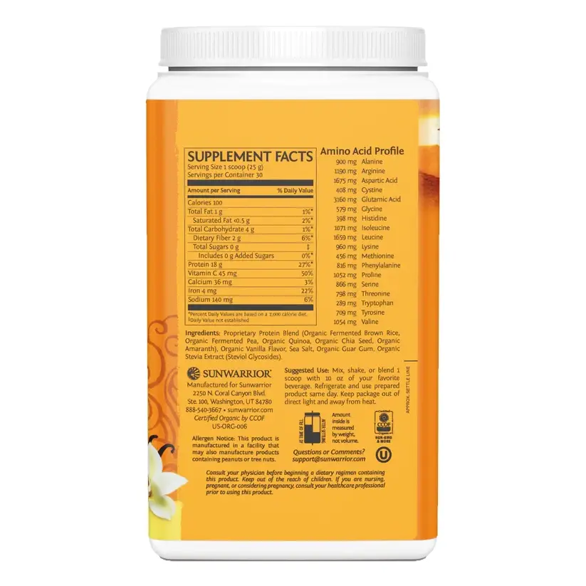 Sunwarrior Vegan Protein Classic Plus Vanilla Flavour 750g - Wellness Shoppee