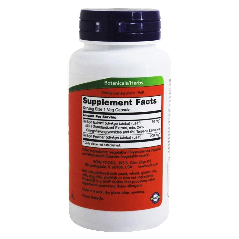 NOW - Ginkgo Biloba 60 mg 60 Veg Capsules - Wellness Shoppee