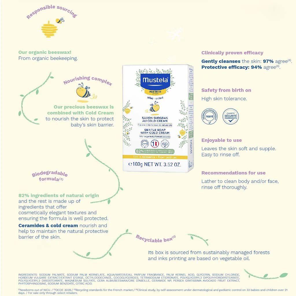 Mustela Baby Gentle Soap With Cold Cream & Beeswax For Dry Skin 100g - Wellness Shoppee