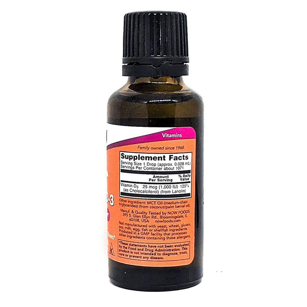 Now Extra Strength Liquid Vitamin D3-1000 IU Drops For Strong Bones 30ml - Wellness Shoppee