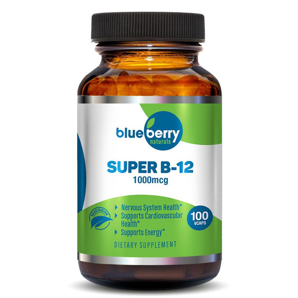 Blueberry Naturals Super B12 1000 mcg Vegetarian Capsules 100's - Wellness Shoppee