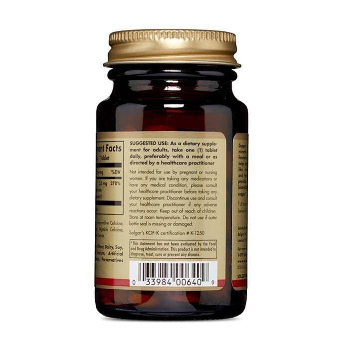 Solgar Chelated Copper 100 Tablets - Wellness Shoppee