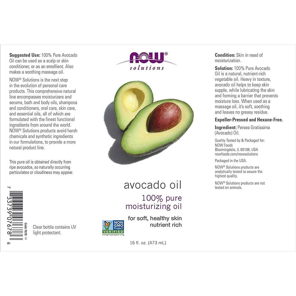 Now Solutions Avocado Oil 100% Pure Moisturizing Oil For Soft, Healthy Skin 473ml - Wellness Shoppee