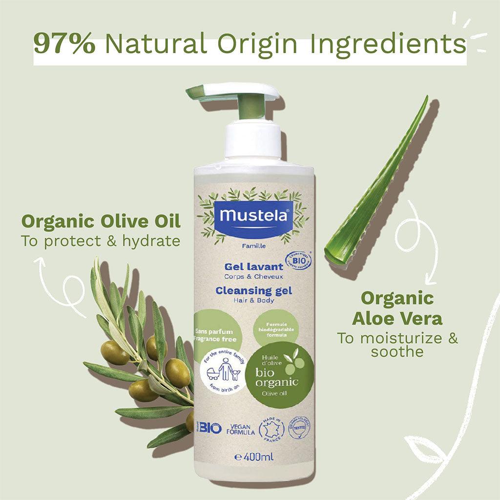 Mustela Bio Organic Fragrance-Free Baby Cleansing Gel For Hair & Body 400ml - Wellness Shoppee