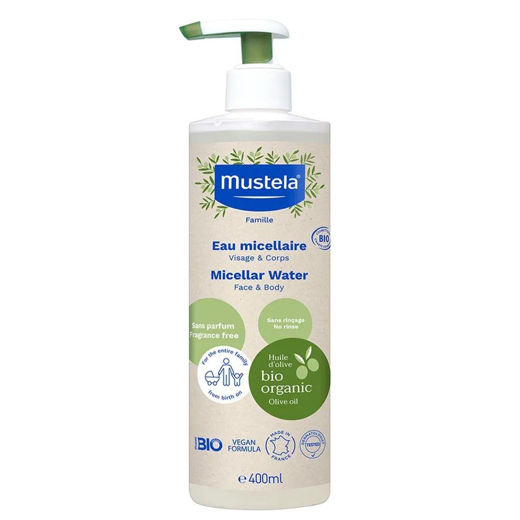 Mustela Bio Organic No-Rinse Fragrance-Free Baby Micellar Cleansing Water For Face And Body 400ml - Wellness Shoppee