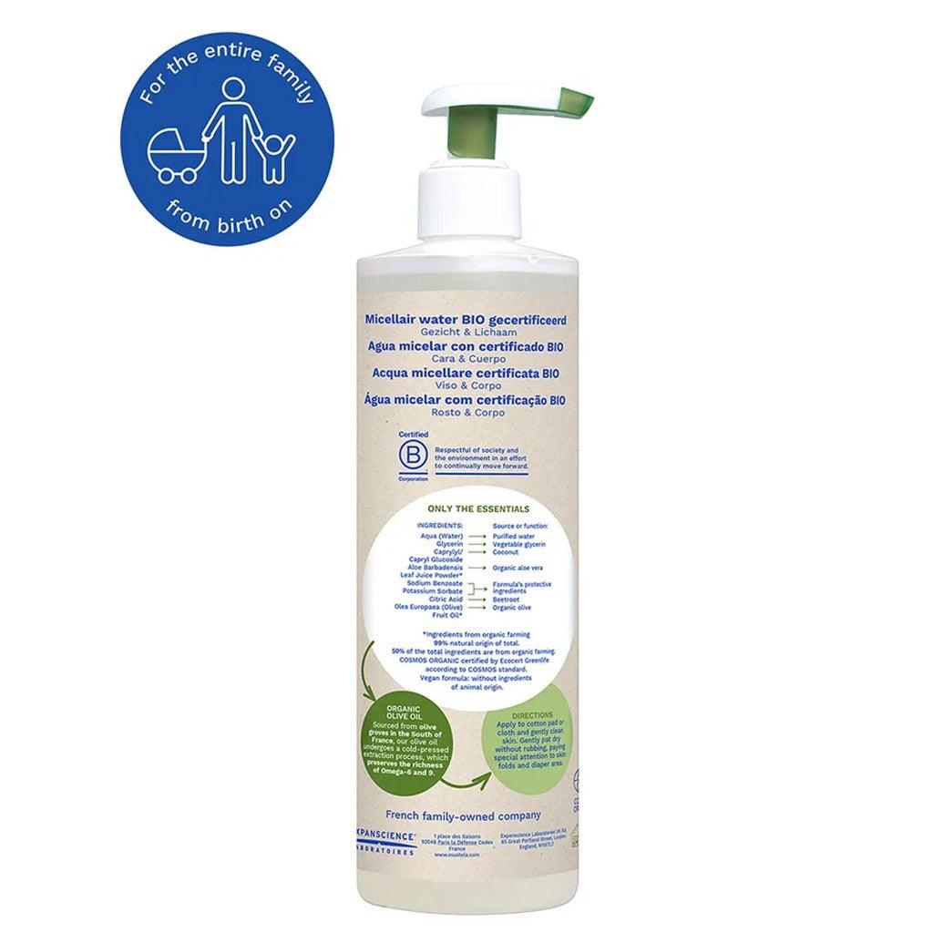 Mustela Bio Organic No-Rinse Fragrance-Free Baby Micellar Cleansing Water For Face And Body 400ml - Wellness Shoppee