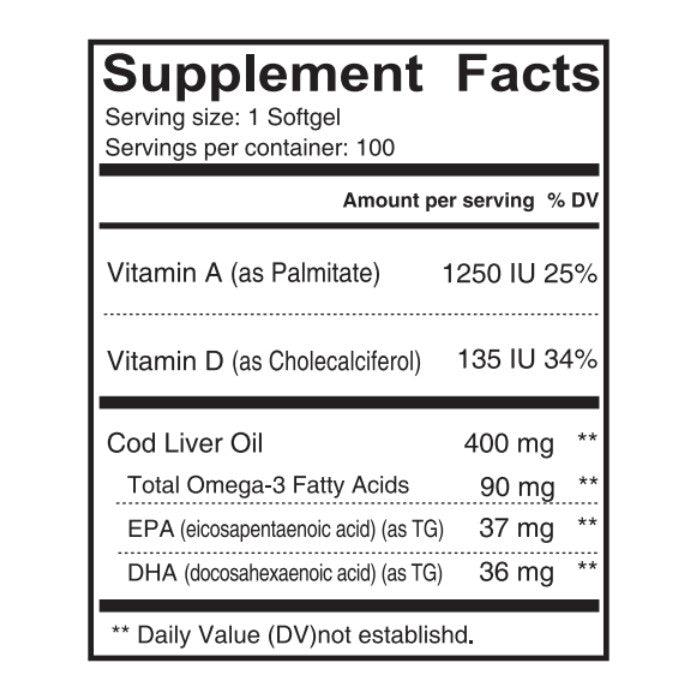 Sunshine Nutrition Cod Liver Oil 100 Softgels - Wellness Shoppee