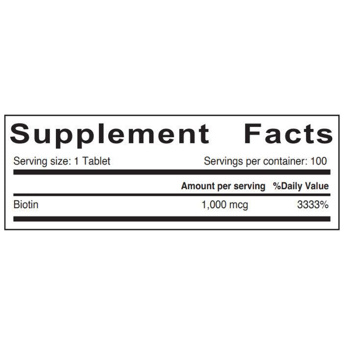 Sunshine Nutrition Biotin 1000 mcg 100 Tablets - Wellness Shoppee