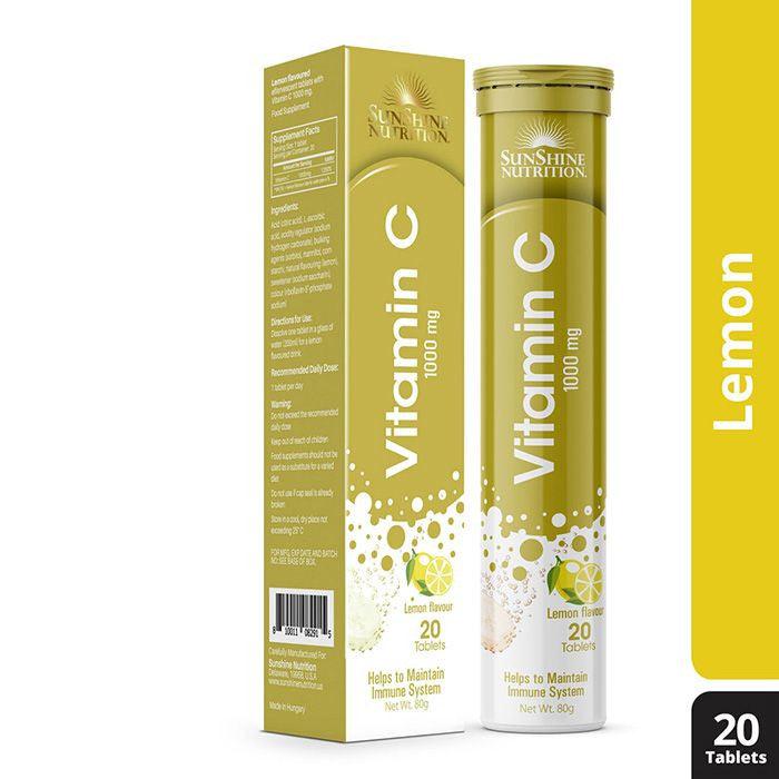 Sunshine Nutrition Vitamin C 1000 mg Effervescent Tablets Lemon 20's - Wellness Shoppee