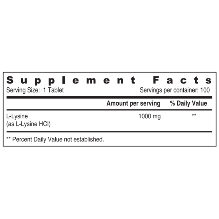 L-lysine 1000mg 100 Tabs - Wellness Shoppee