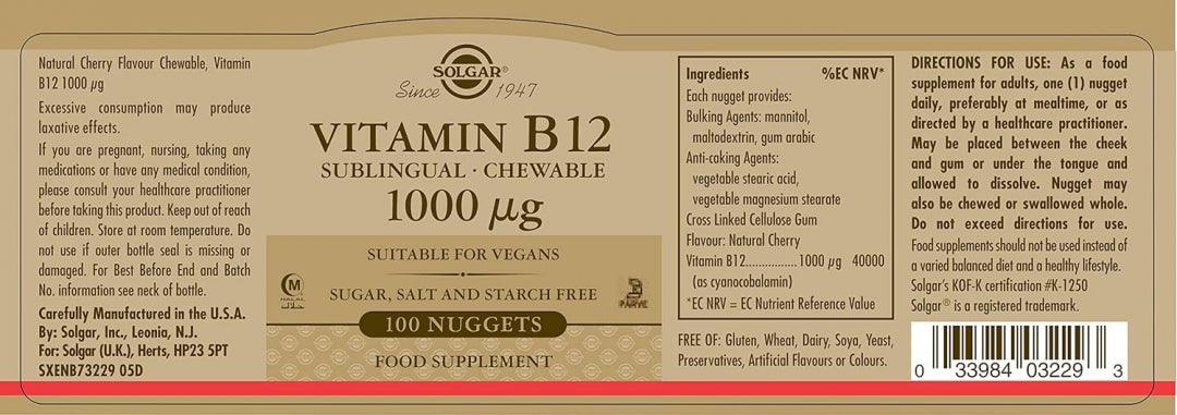 Solgar Vitamin B12 Nuggets 1000 Mcg, 100S - Wellness Shoppee