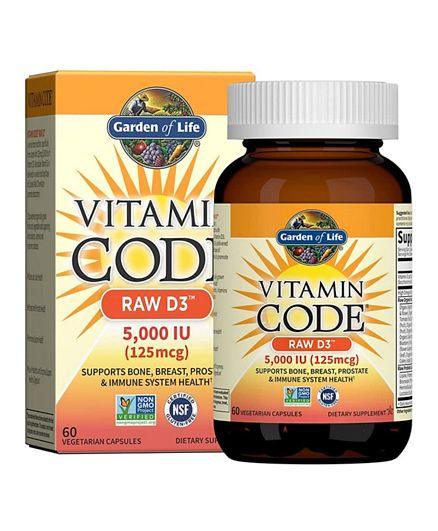 Garden of Life Gol Vitamin Code Raw D3 5000 Iu 1586- 60 Capsules - Wellness Shoppee