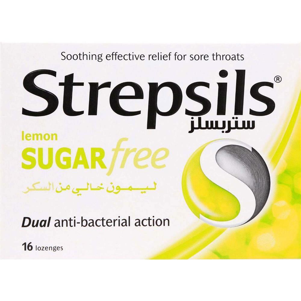 Strepsils Sugar Free Sore Throat Pain Relief Lemon 16 Lozenges - Wellness Shoppee