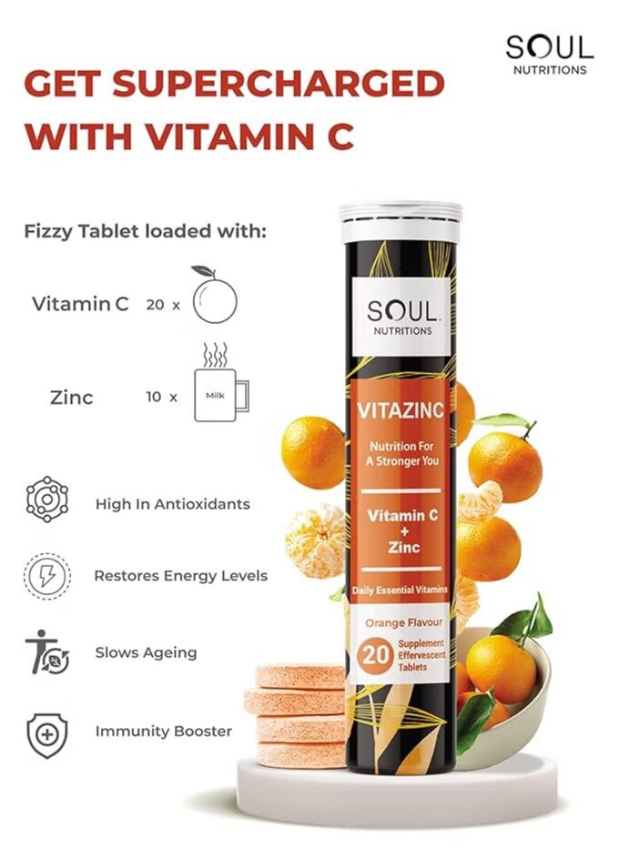 Soul Nutrition Vitamin C Effervescence Tablets with Zinc 20's
