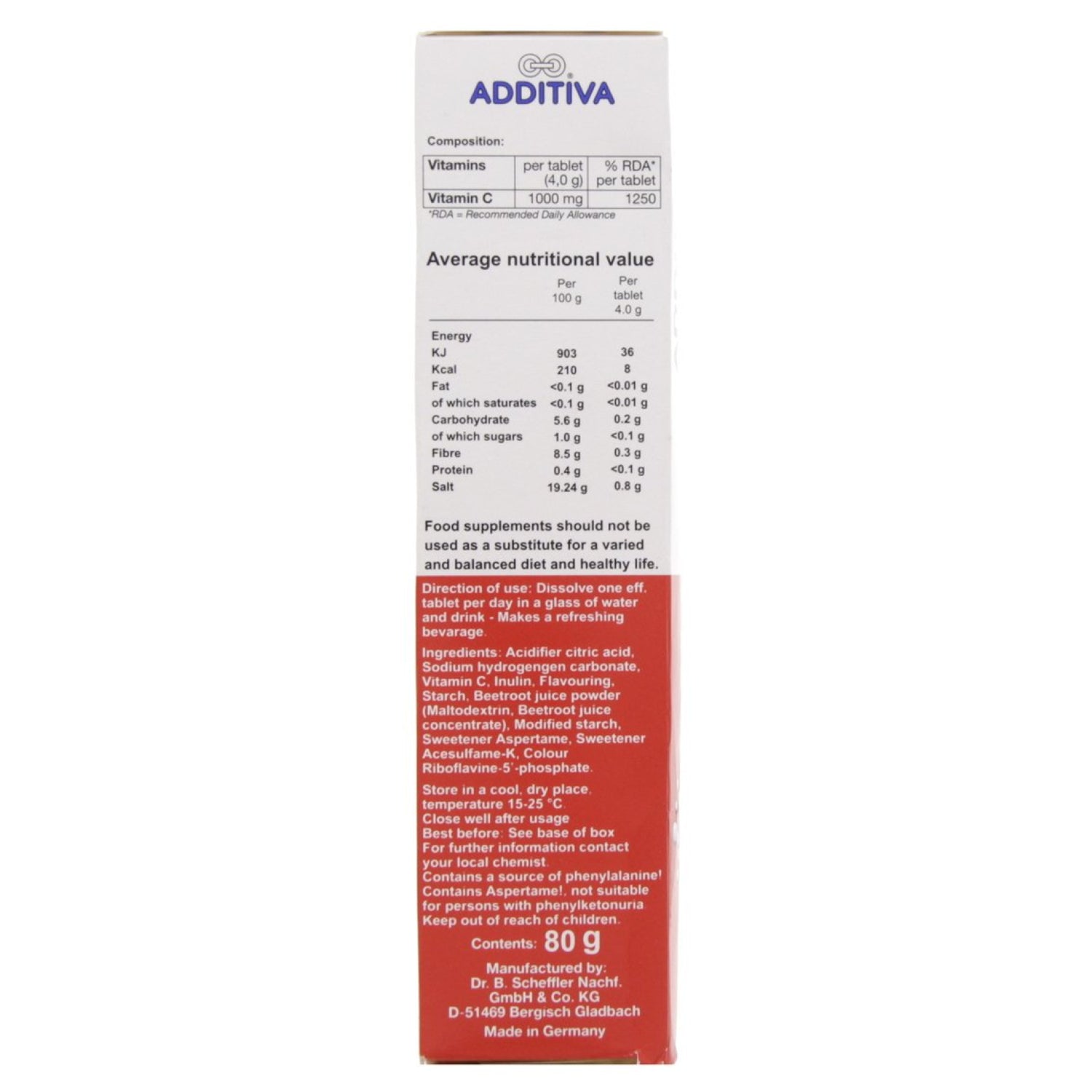 Additiva Vitamin C 1000MG Red Orange Effervescent Tablets 20's