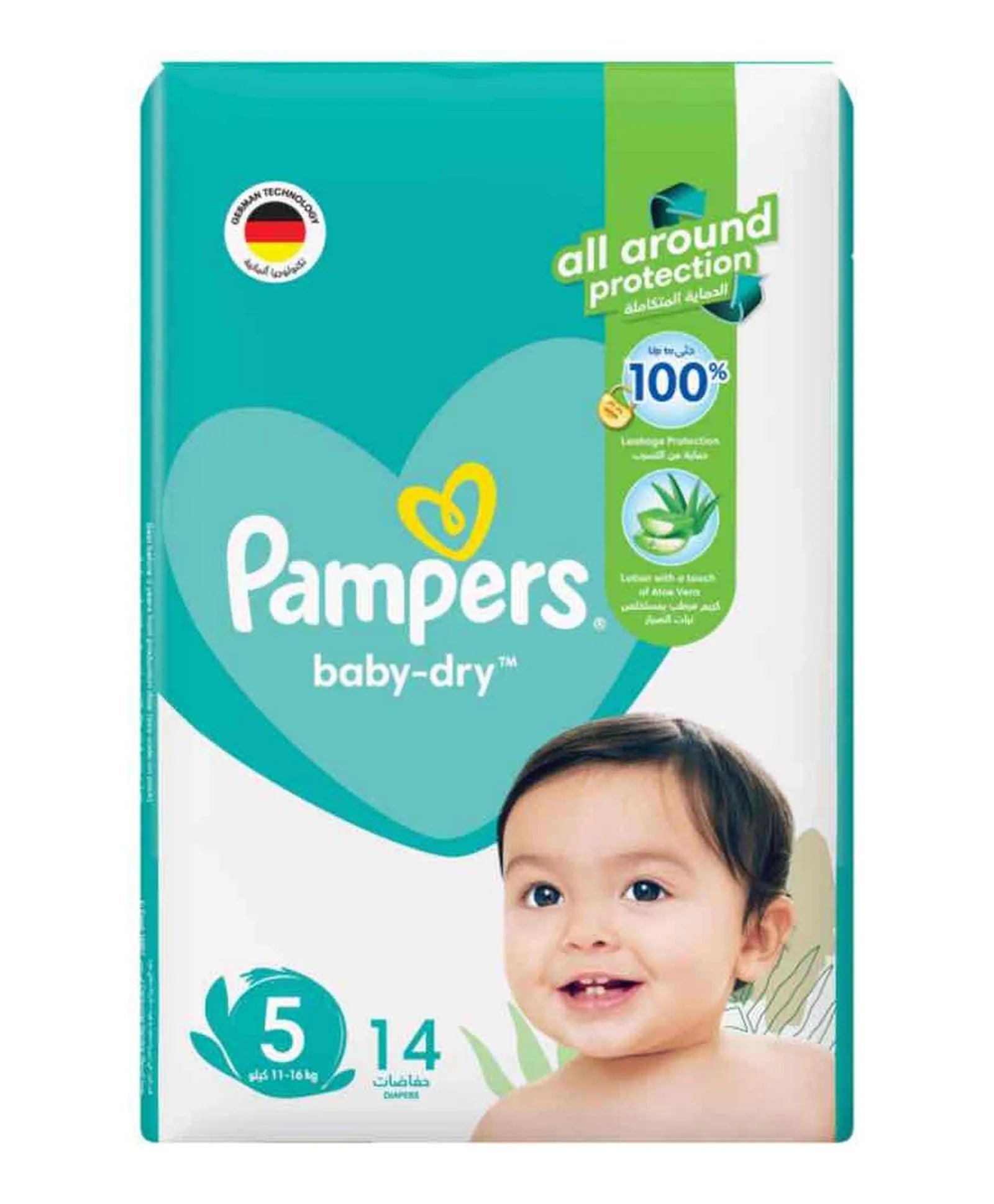 Pampers Baby Dry Diapers with Aloe Vera Lotion and Leakage Protection Size 5 - 14 - Wellness Shoppee
