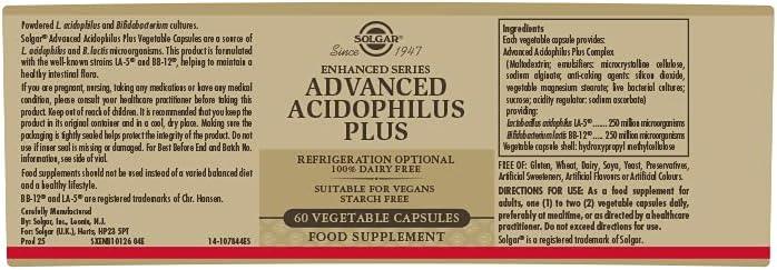 Solgar Advanced Acidophilus Plus 60 Vegetable Capsules - Wellness Shoppee