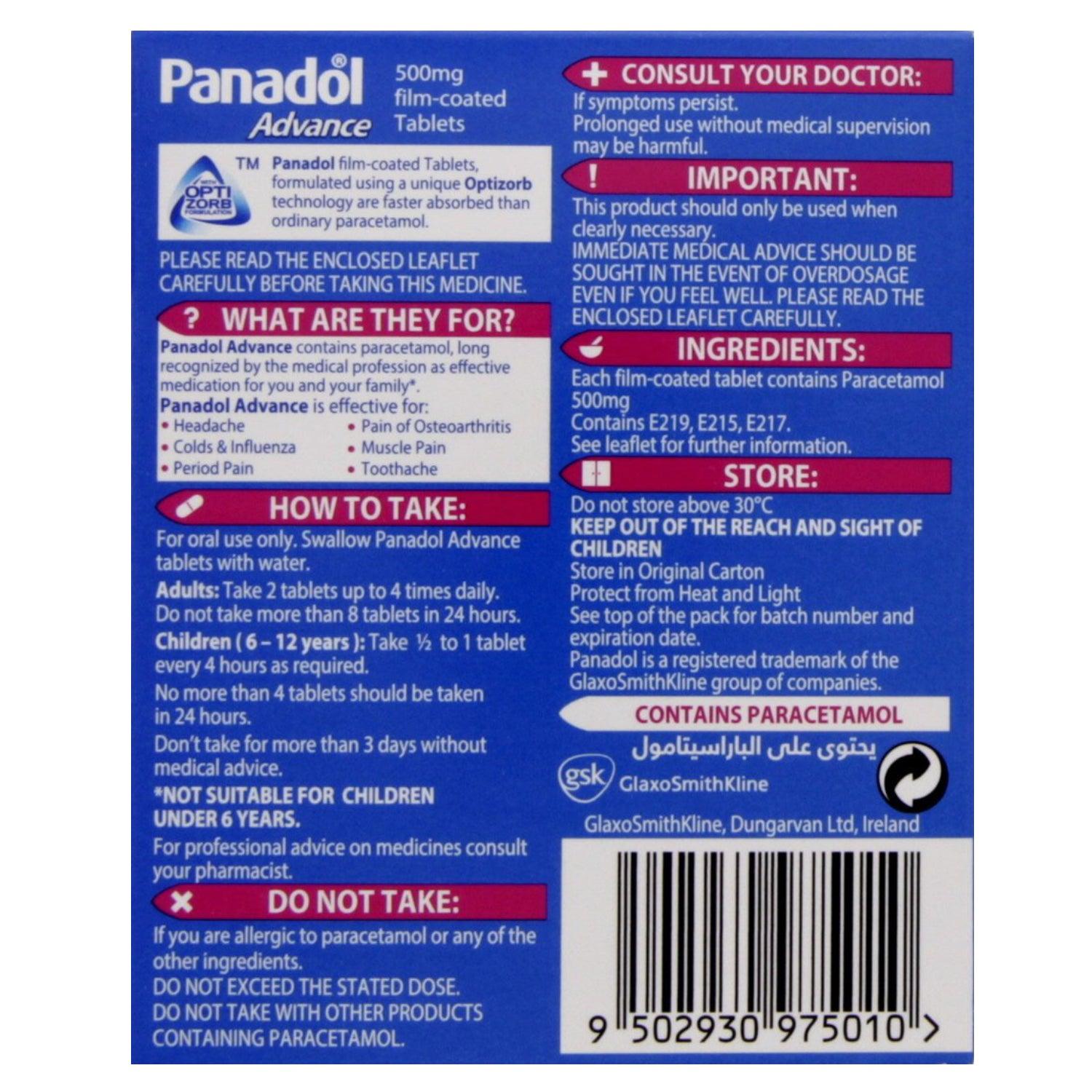 Panadol Advance Optizorb 72 Tablets - Wellness Shoppee