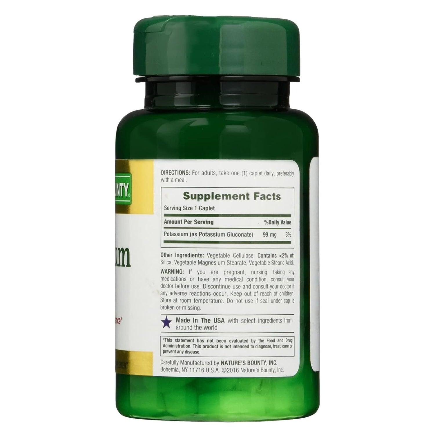 Nature's Bounty Potassium 99mg Caplets 100's - Wellness Shoppee