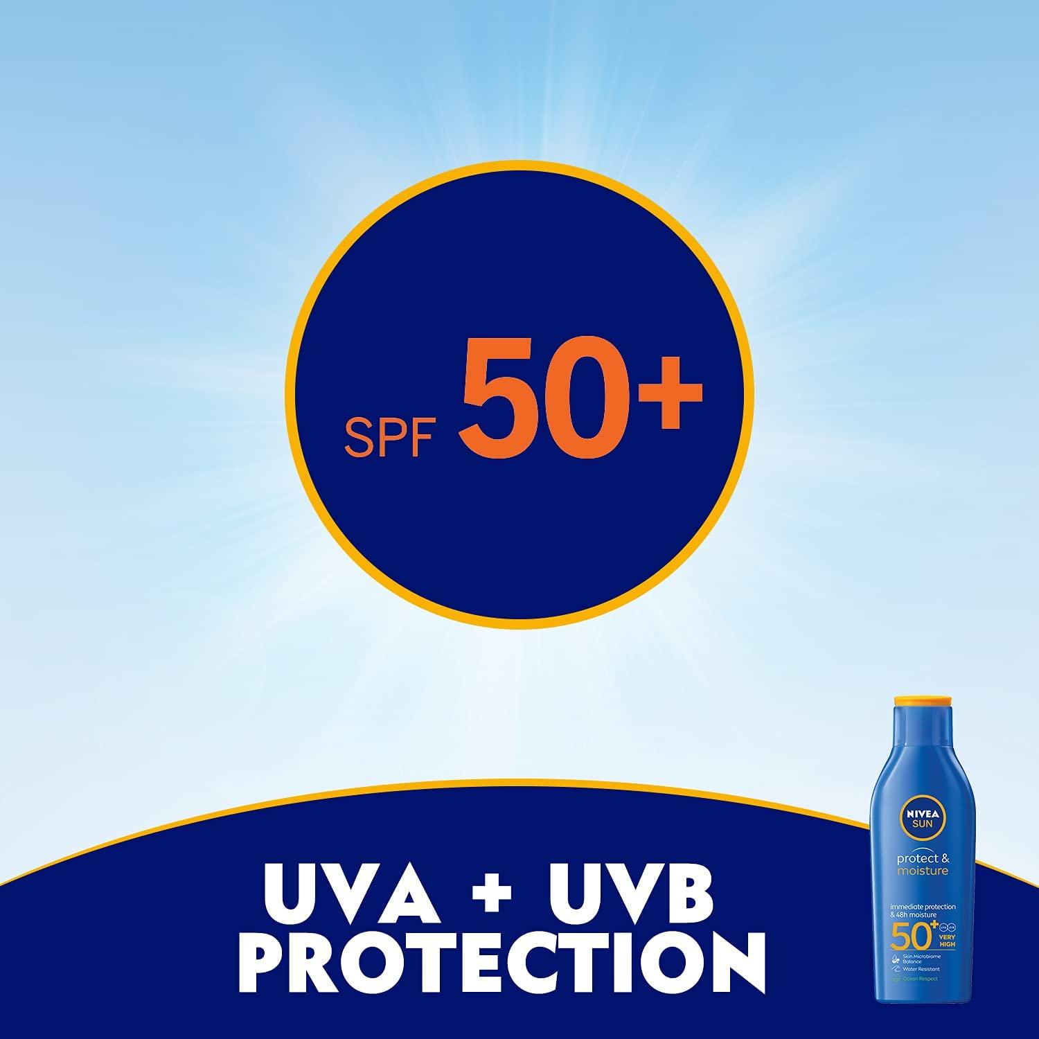 NIVEA SUN Lotion, UVA & UVB Protection, Protect & Moisture, SPF 50+, 200ml - Wellness Shoppee