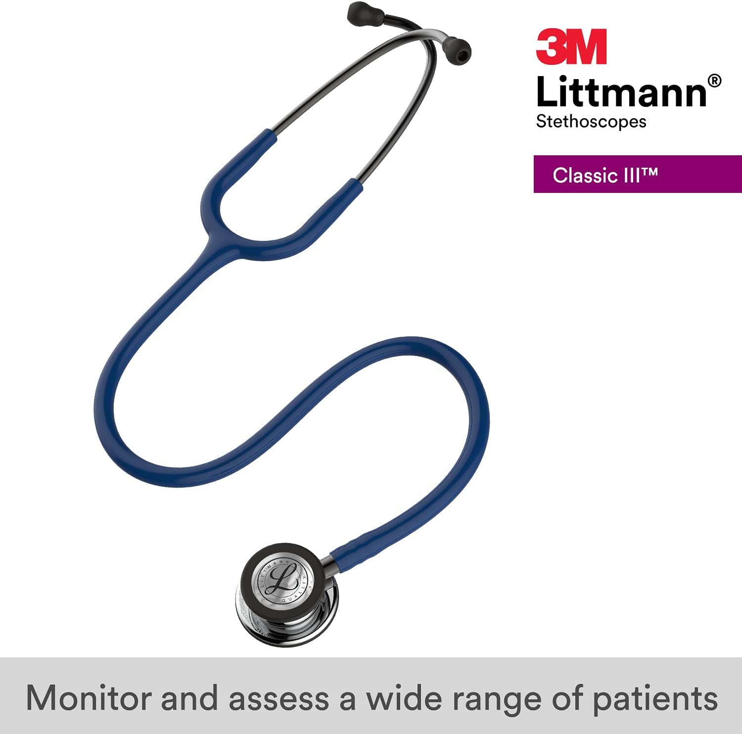 3M™ Littmann® Classic III™ Monitoring Stethoscope with Free Laser Engraving (Navy Blue Mirror 5863)