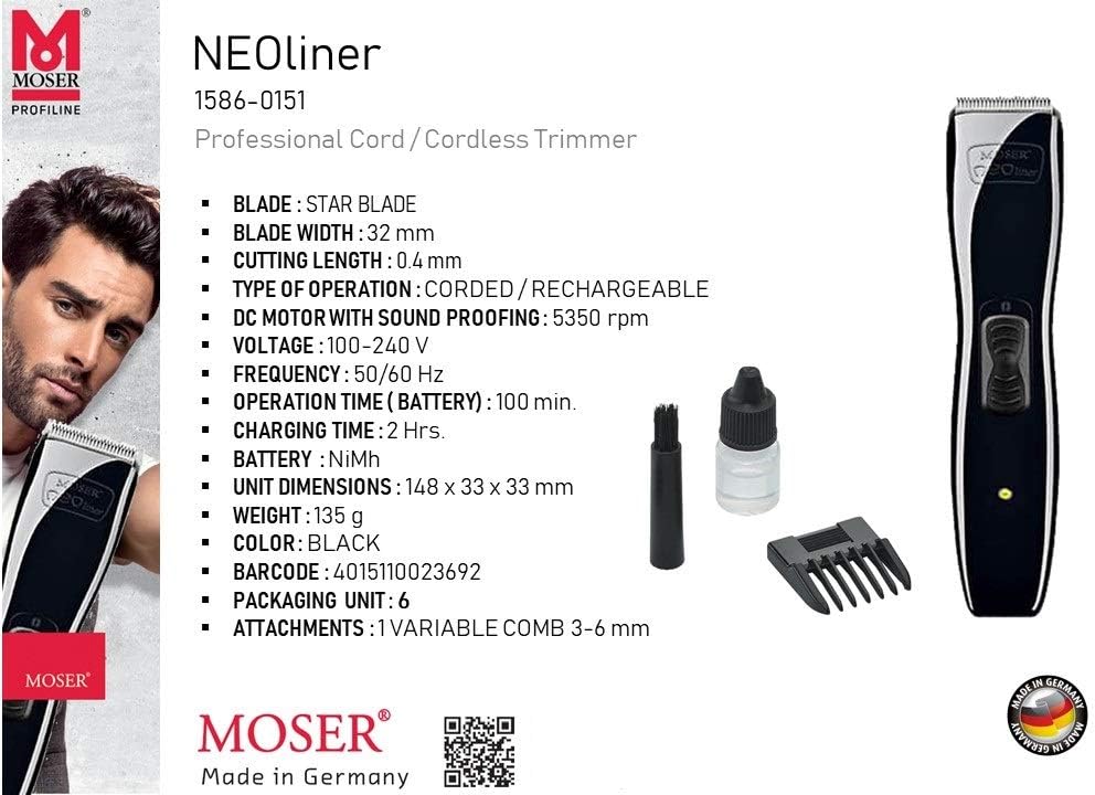 Moser 1586-0151 Neoliner2 Professional Cord/Cordless Hair Trimmer