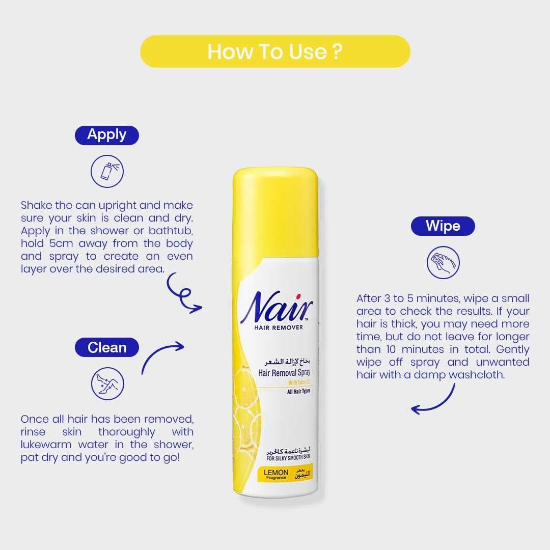 Nair Hair Remover Spray Lemon Fragrance, 200 ML - Wellness Shoppee