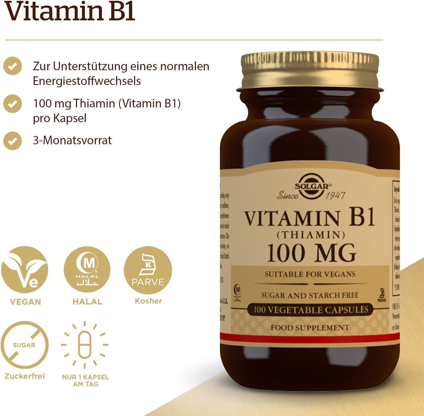 Solgar Vitamin B1 Vegetable Capsules 100Mg Thiamin, 100S - Wellness Shoppee