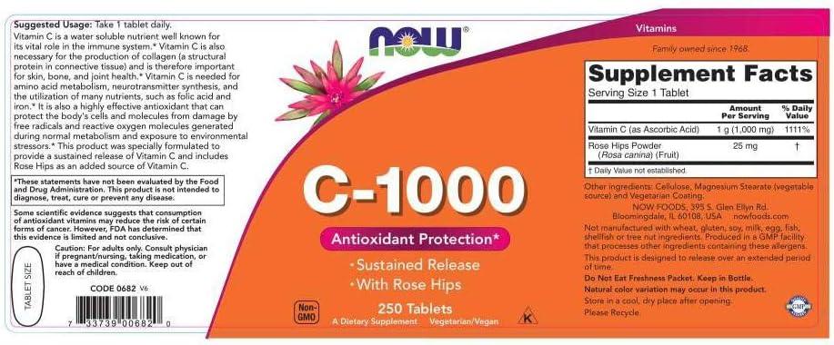 Now Foods C-1000 Rh Sr 250 Tablets, 1.0 Count - Wellness Shoppee