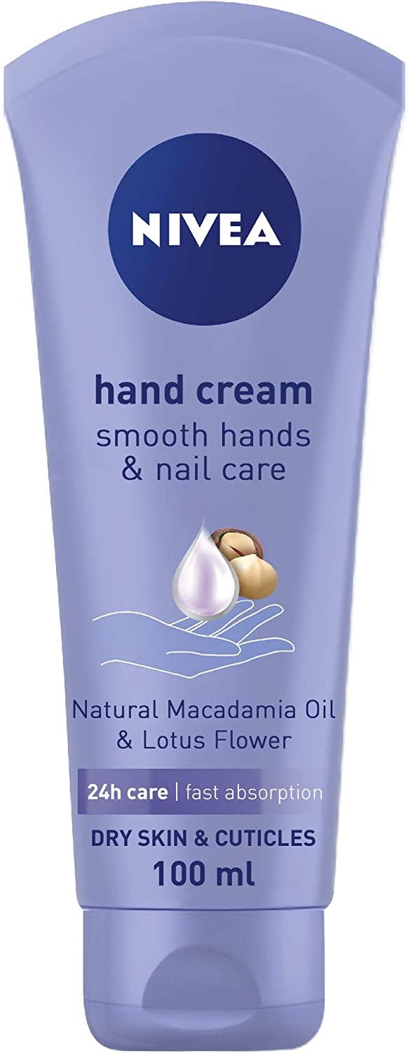 NIVEA Hand Cream Moisturising, Smooth Hands & Nail Care, Macadania Oil & Lotus Flower, 100ml - Wellness Shoppee