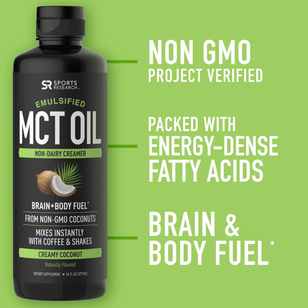 Sports Research Emulsified MCT Oil (16oz) Made from Non-GMO Coconuts