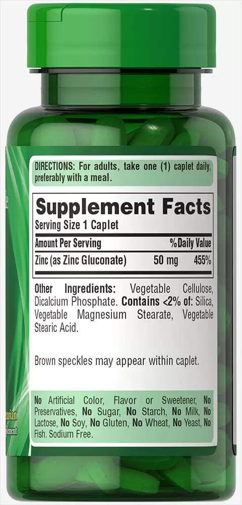 Puritan's Pride Zinc 50 mg-100 Caplets - Wellness Shoppee