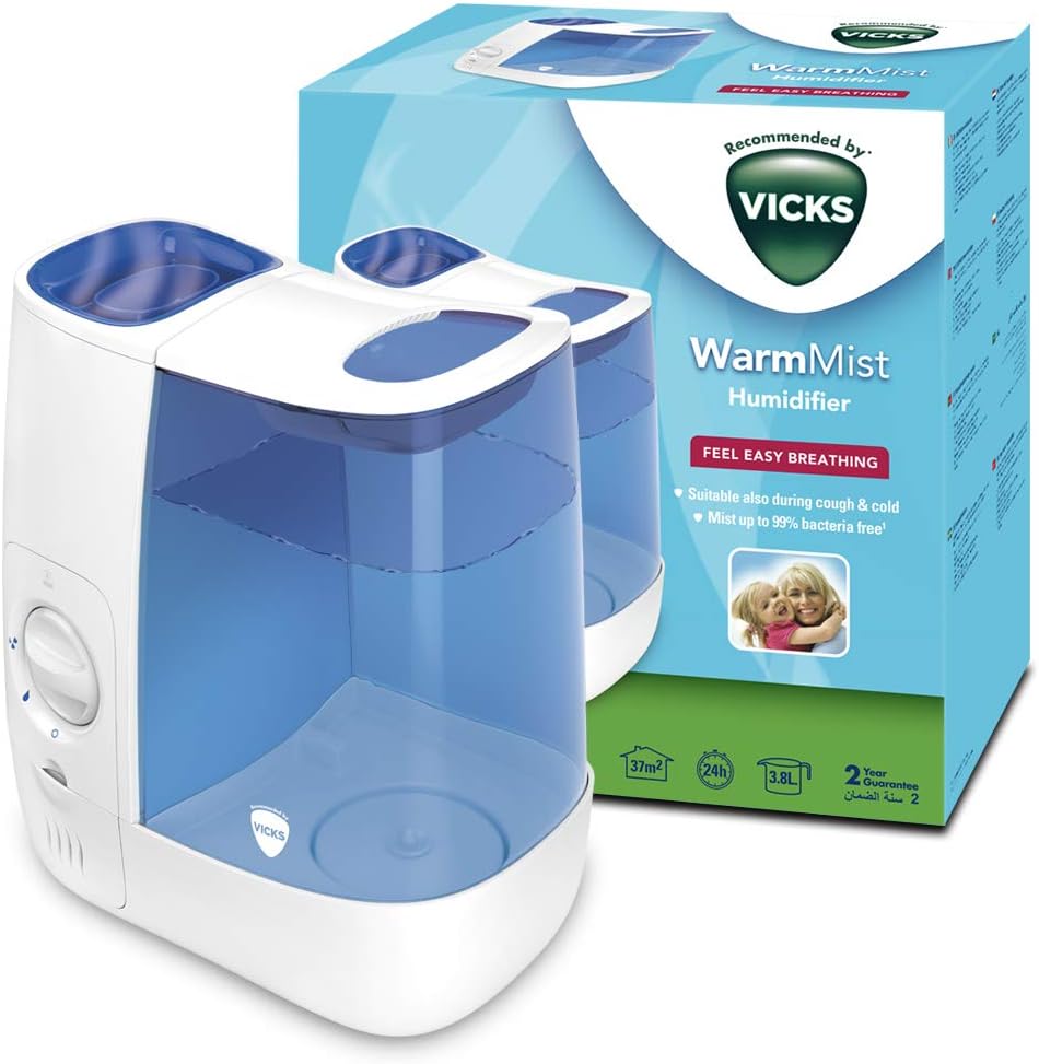 Vicks VH845E1 Warm Mist Humidifier, White/Blue