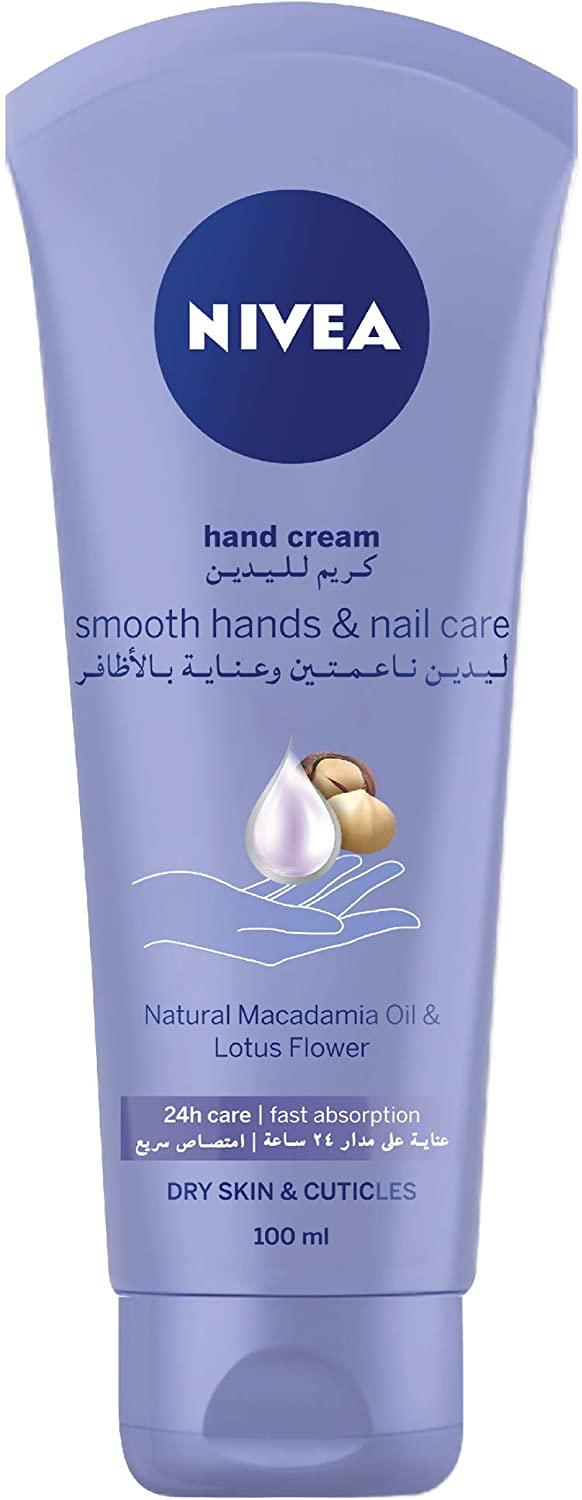 NIVEA Hand Cream Moisturising, Smooth Hands & Nail Care, Macadania Oil & Lotus Flower, 100ml - Wellness Shoppee